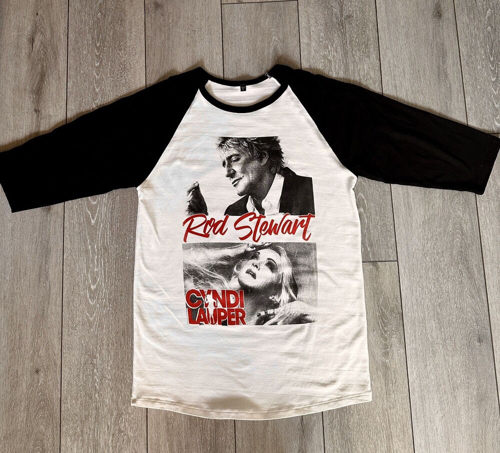 Rod Stewart & Cyndi Lauper Concert Tour 2018 Black & White 3/4 sleeve - size L